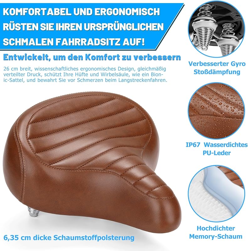 CDYWD széles kényelmes kerékpárnyereg férfiaknak és nőknek puha ergonomikus retro rugózással univerzális csere városi és MTB e bike