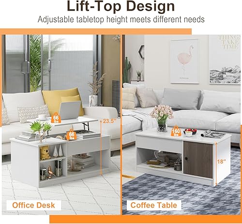 Miniatura 8 de Giantex Mesa de centro elevable, mesa central moderna con compartimentos abiertos y ocultos, gabinete de puerta, resorte de gas silencioso, mesa