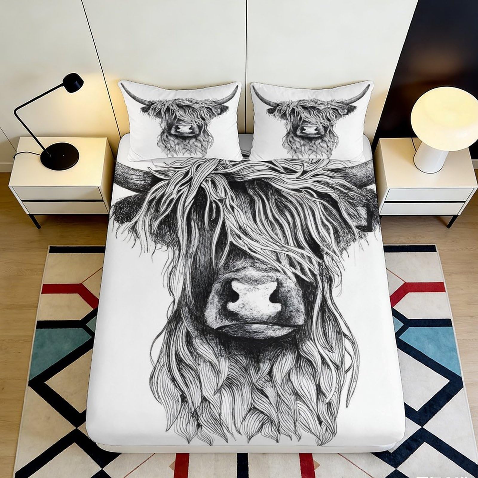 Pnayamiorkfel Style-6 3D Printed Highland Cow Fitted Sheet Microfiber Art Decor Farm Animal Bed Cover For Bedroom Guest Room Easy Care 90X200x25cm