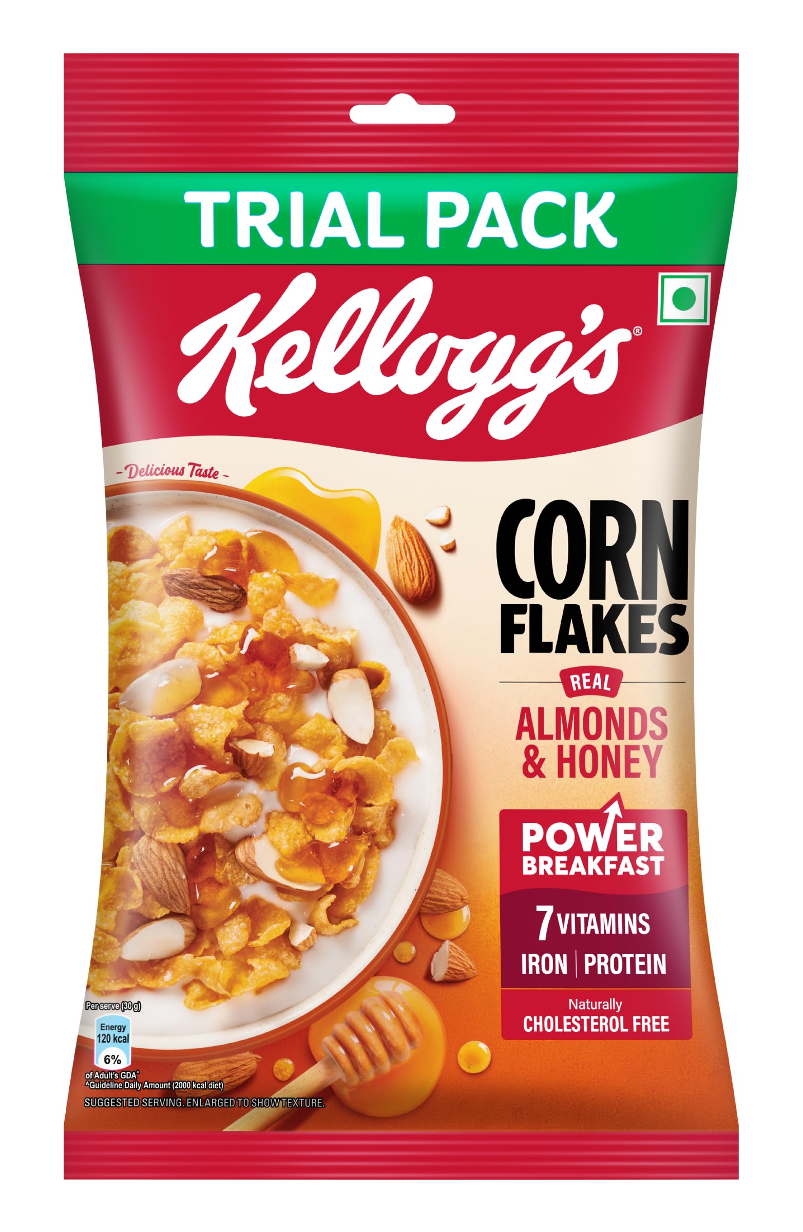 Corn Flakes Real Almond Honey | Breakfast Cereals | High in Vitamin B1, B2, B3, B6 & C| High in Iron | Naturally Cholesterol Free | 168gm/170gm/180gm (weight may vary)