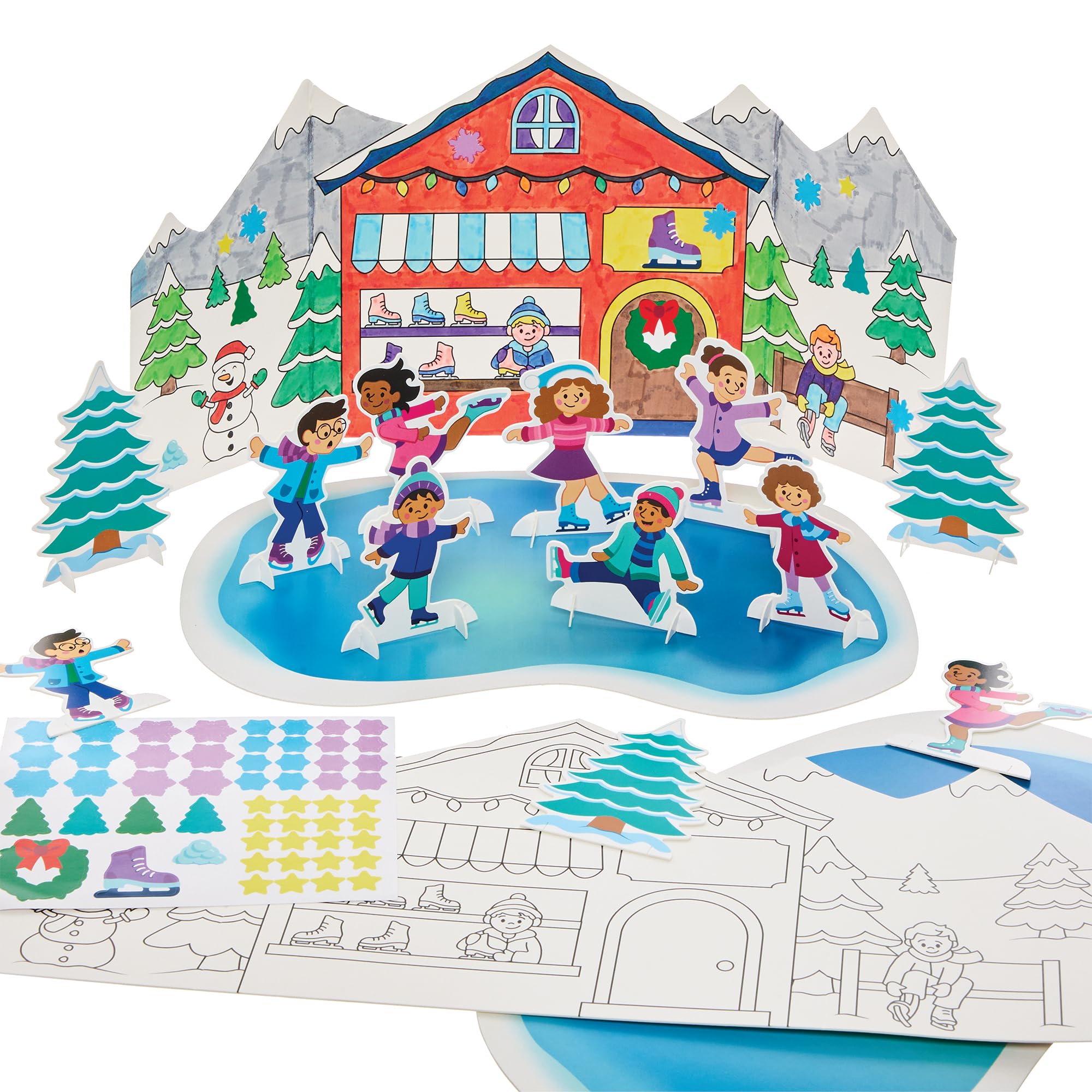 Baker Ross FN333 Winter Ice Skating Colour in 3D Scene Kits - Pack of 2, Christmas Arts and Crafts, Christmas Entertainment for Kids