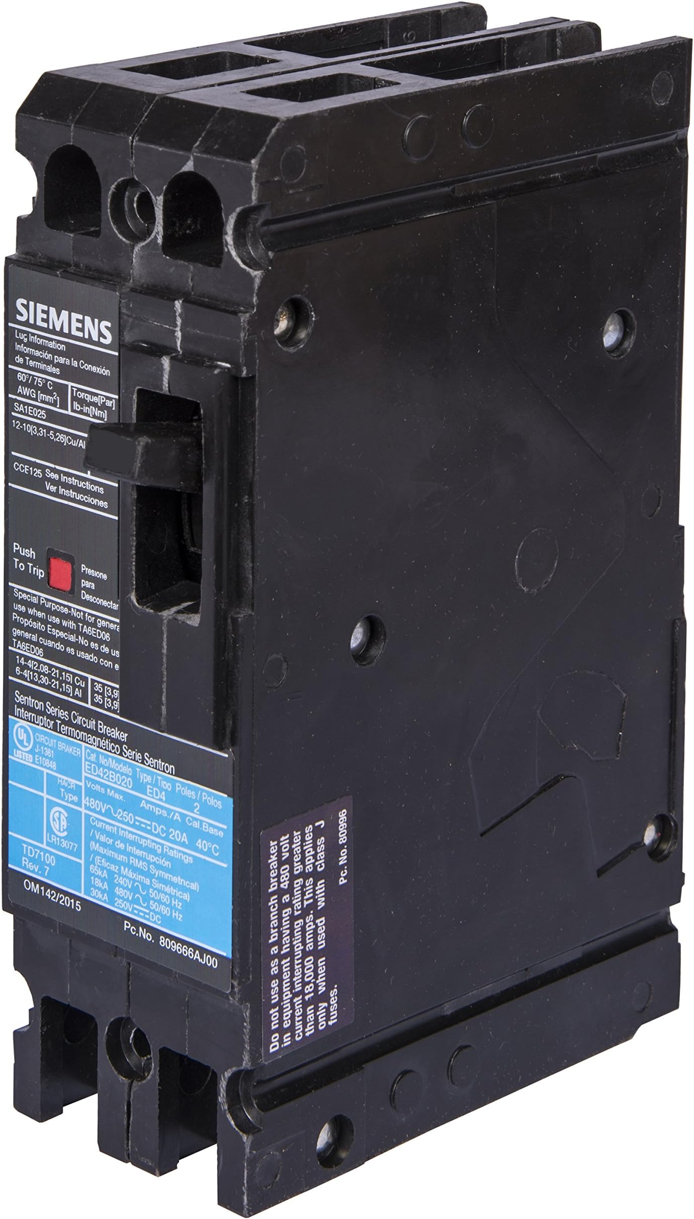 Siemens ED42B070 Circuit Breaker, Type ED4, 70 Amp, 2 Pole