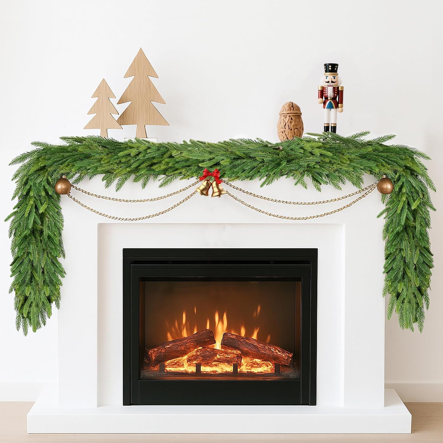 christmas garland decorations indoor decor: 2 pcs 6 ft artificial realistic pine garland green faux greenery garland for mantle staircase table wall outdoor christmas decorations green 2pc