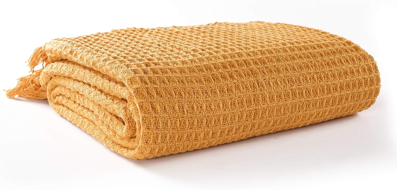 EHC Waffle Throws for Sofa Armchair Blanket Single Bed Cover, 125 X
