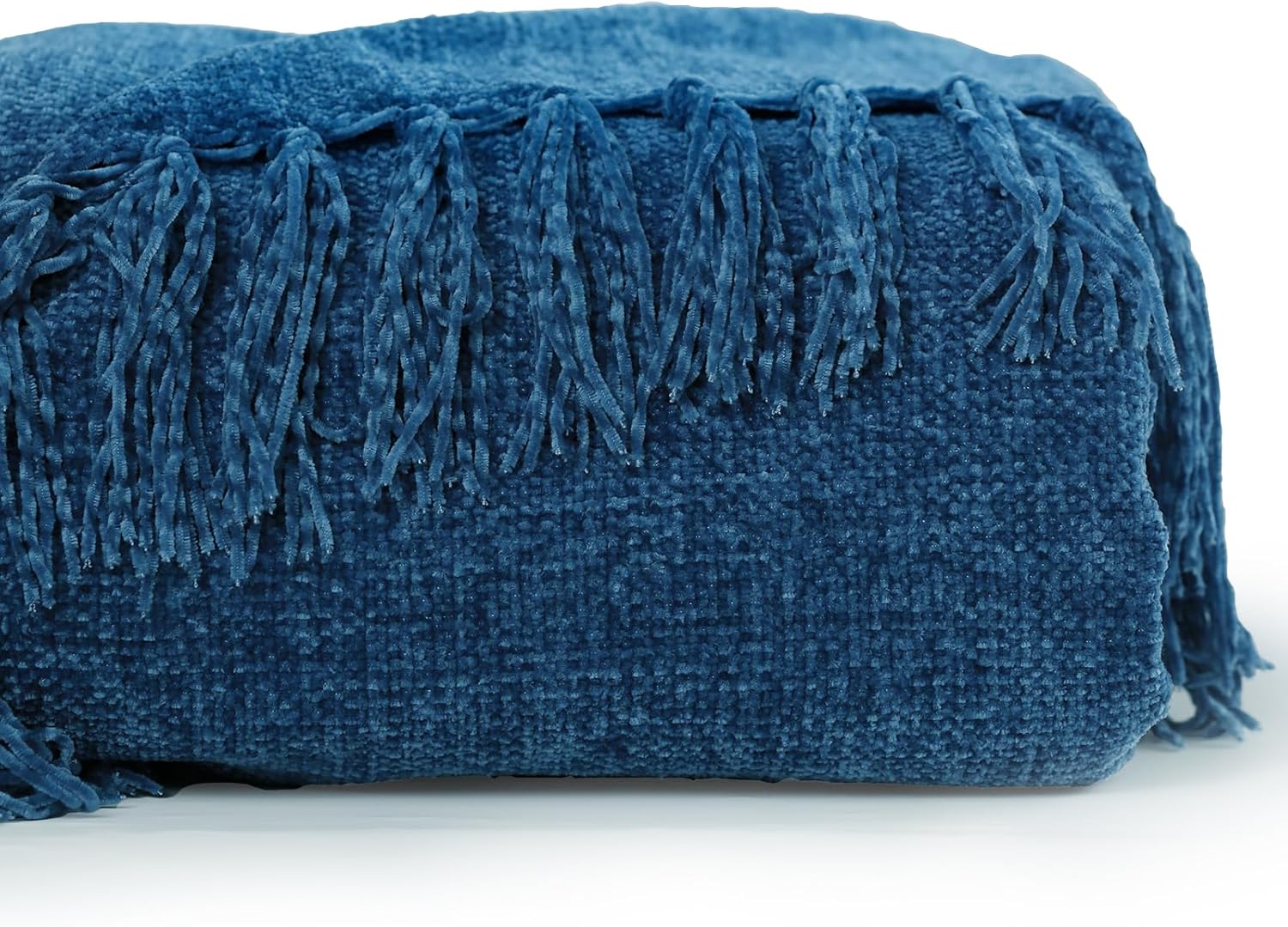KASENTEX Large Soft Chenille Twin Size Throw Bed Blanket with Fringe Tassel,Lightweight 60x80in Knitted Decorative Throw Blankets,All Season Cozy Warm Boho Blanket for Bed Sofa Gift,Dark Blue Dark Blue Twin 60x80in