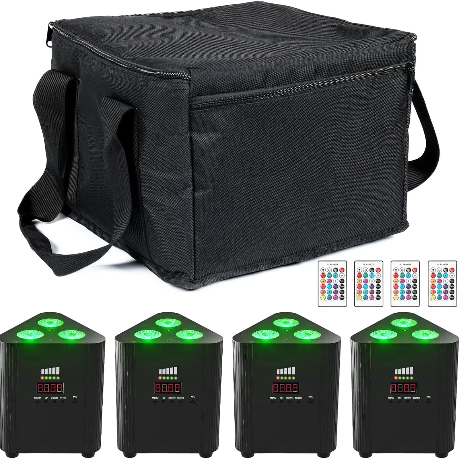 4PCS RGBW Projecteur LED Par avec Sac et télécommande DMX rechargeable batterie 4400 mAh éclairage de scène sans fil avec indicateur de charge Lumière DJ pour fête Noël disco mariage