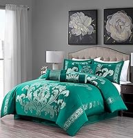 Vista 9 de Chezmoi Collection Juego de edredón floral de jacquard Royale de 7 piezas, matrimonial/doble, negro/dorado