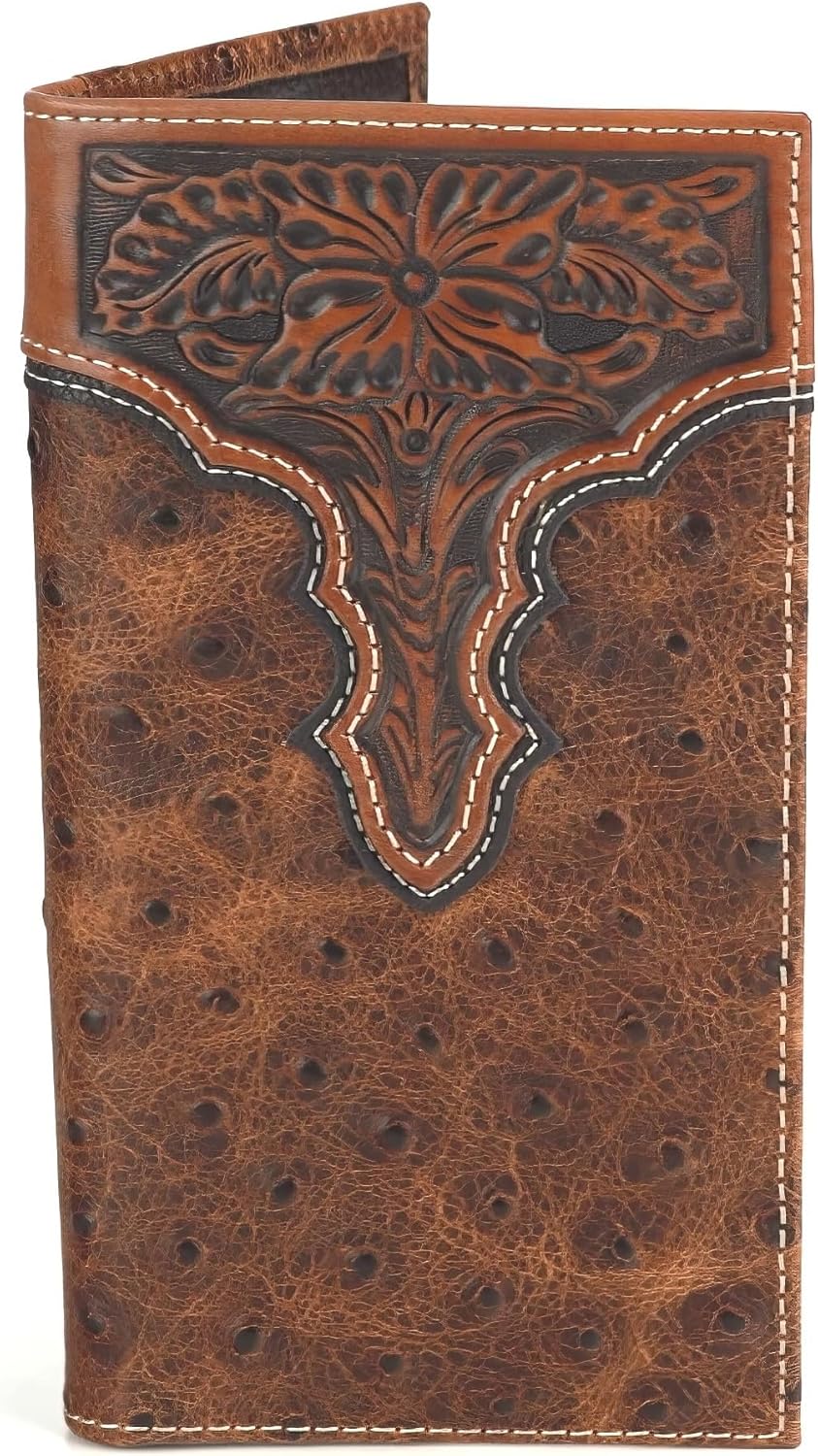 ARIAT Men's Rodeo Ostrich Print Floral Embossed Wallet - A3553102 One Size