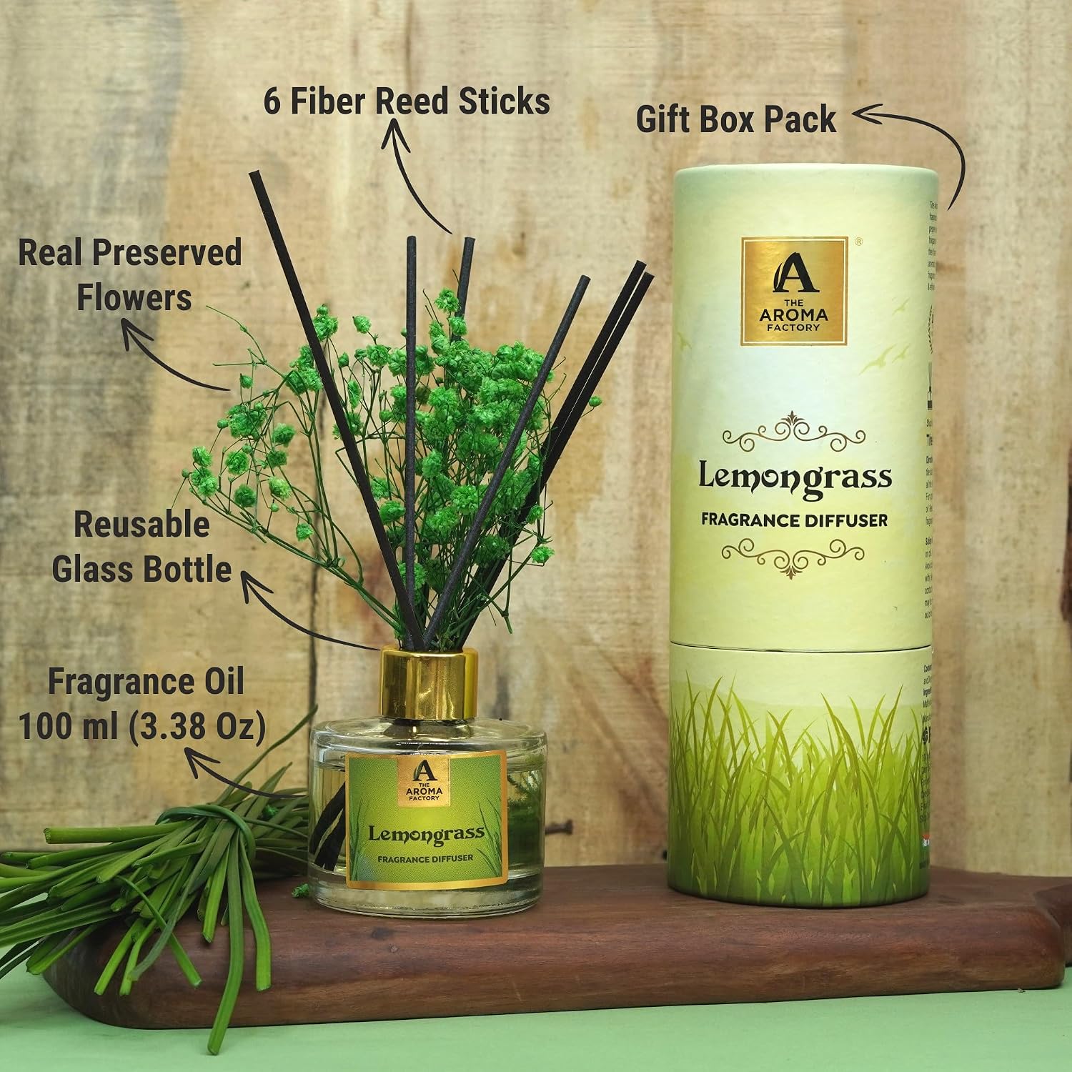 The Aroma Factory Happy Birthday Sister Gift with Card, Lemongrass Fragrance Reed Diffuser Set (1 Box + 1 Card)