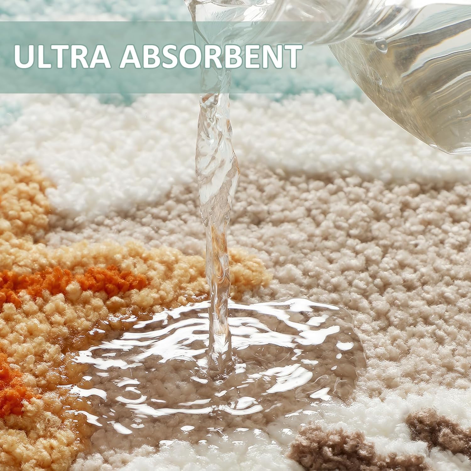 WREWING Wave Beach Plush Bath Mat, Starfish & Footprint Non-Slip Rug with Non-Slip Backing, Soft Absorbent Polyester Floor Mat for Bathroom, Machine Washable Bath Mats 20 x 31 Inches (Wave-Shaped) - Image 3