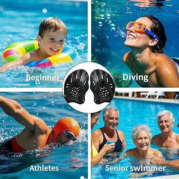 Hand Paddles for Swimming, Swimming Training Paddle, Adjustable Upper Body Resistance Gloves for Swimming Training, Swimming Paddle for Adults Kids Unisex
