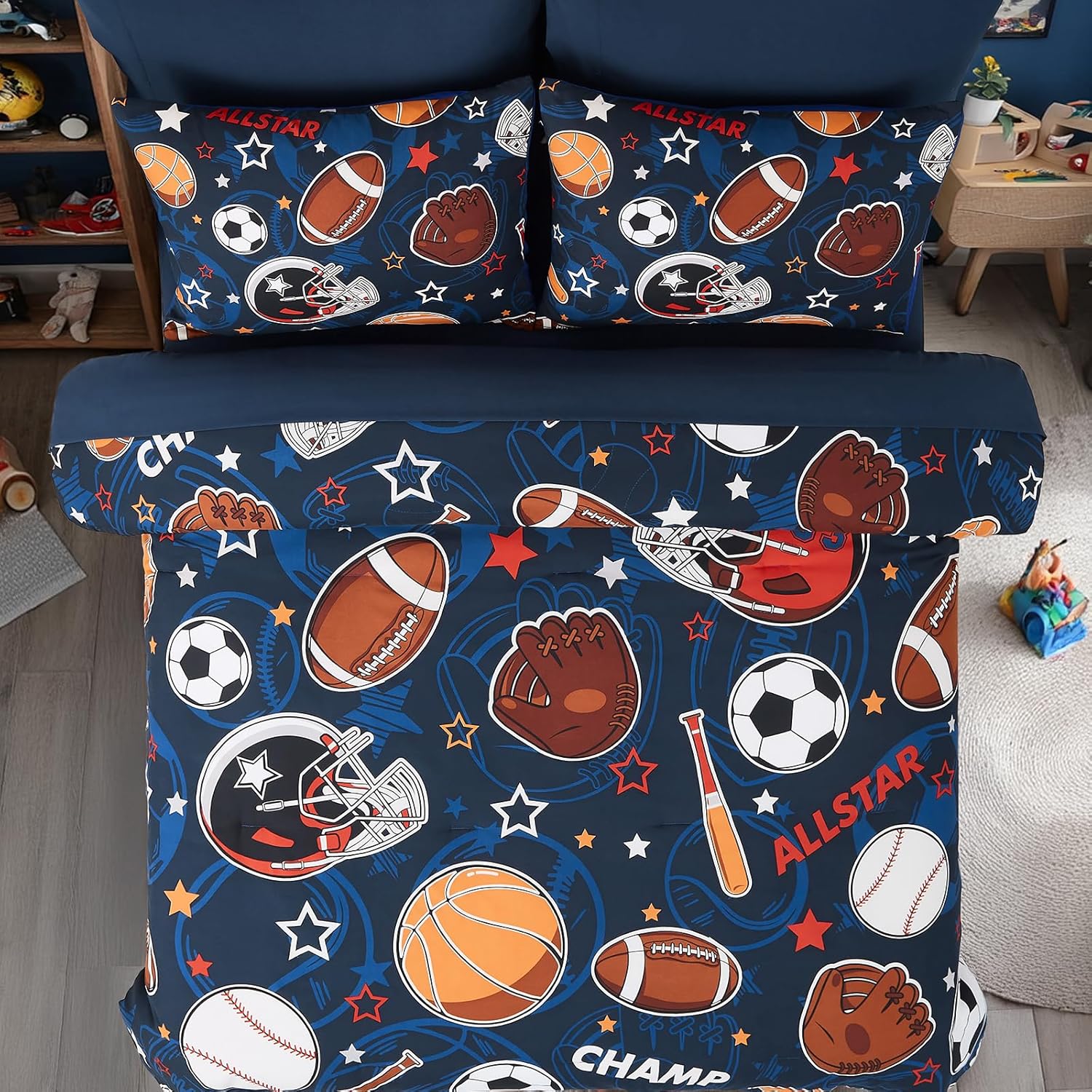 Full Size Comforter Set for Boys-7 Pieces Sports Ball Games Glow in The Dark Full Bedding Sets for Kids, Ultra Soft Bed in A Bag with Sheets - Image 6