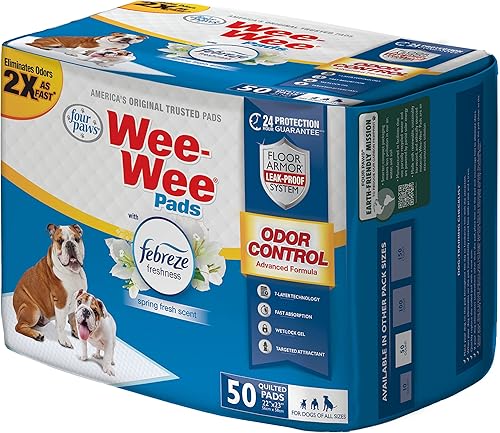 Miniatura 11 de Four Paws Wee-Wee Tapetes entrenadores para perros y cachorros con control de olores y almohadillas Febreze Freshness, 22 x 23 pulgadas (50 unidades)