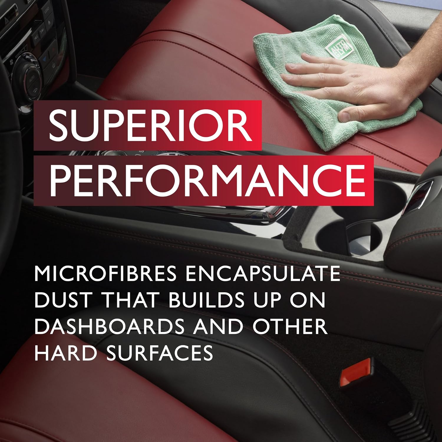 Autoglym Hi-Tech Microfiber Cloth for Interior Cleaning, Dust Removal, Absorbent Cloth for Vehicle Interiors, Polish & Finish, 40 x 40 cm - Green