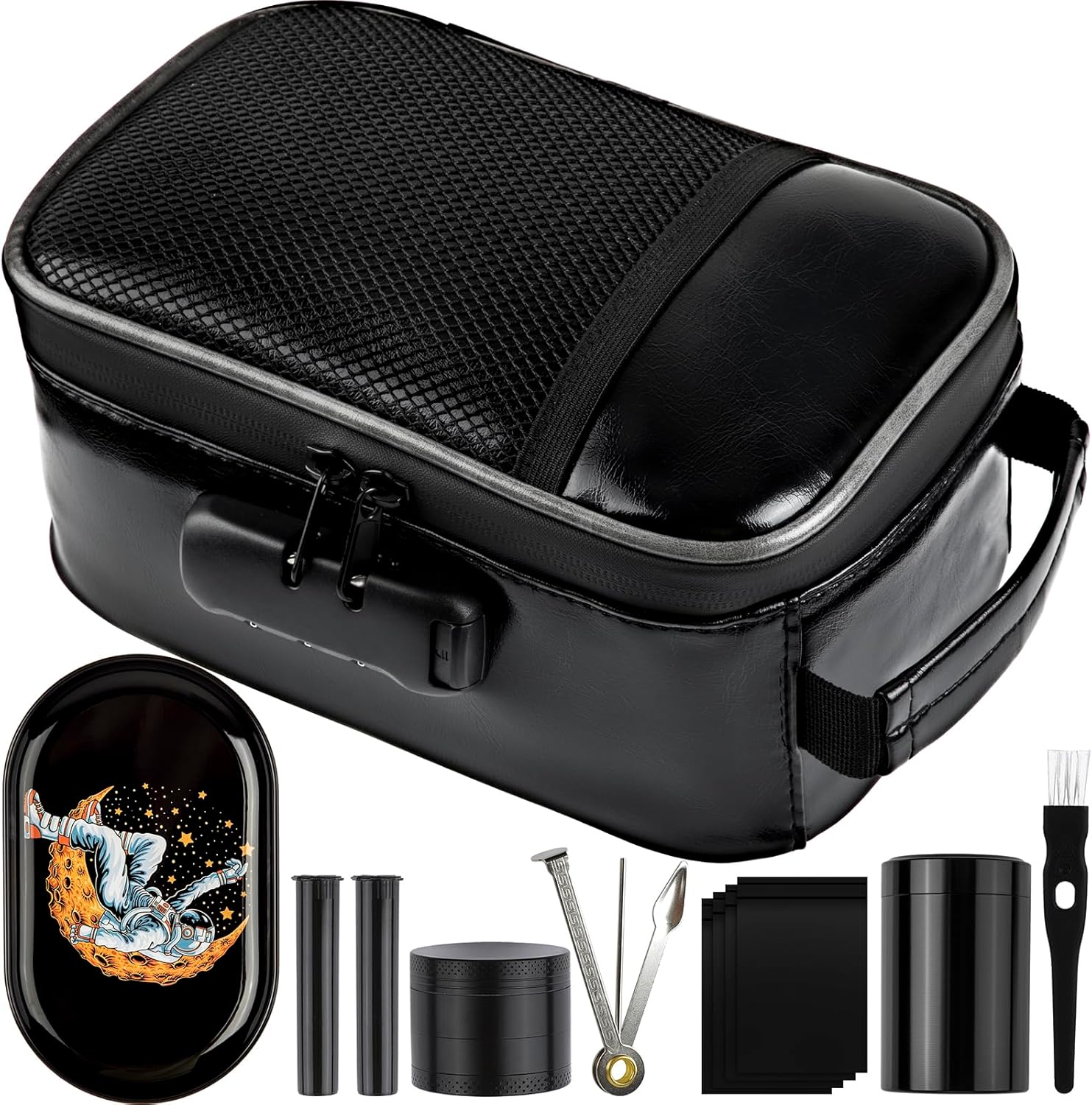 Large Travel Organizer Bag PU Leather with Waterproof Zipper & 7 Accessories, Portable Toiletry Cosmetic Case, Makeup Pouch for Women Men, Perfect Christmas Birthday Gift