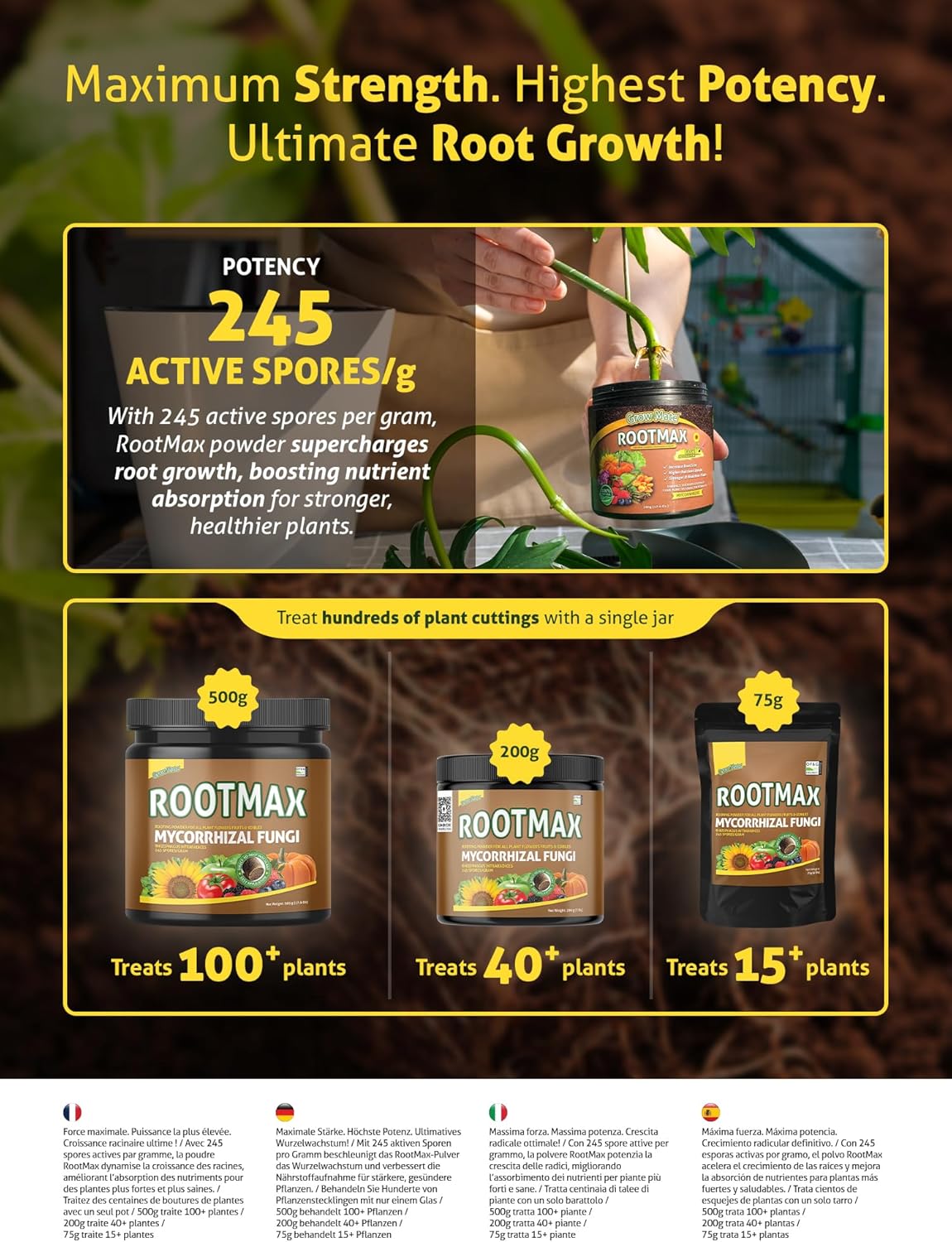 RootMax - Mycorrhizal Fungi (500 g/17.63 oz) | Rooting Powder for All Plants, Trees, Flowers & Edibles | Direct to Root Inoculant | Treats 100+ Plants
