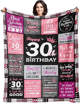 Sruemiul 30th Birthday Gifts for Women - 30th Birthday Decorations for Her - 30 Year Old Birthday Gifts - Happy 30th Birthday Gift Ideas for 30 Year Old Women - 1996 & 30th Birthday Blanket 50"x60"