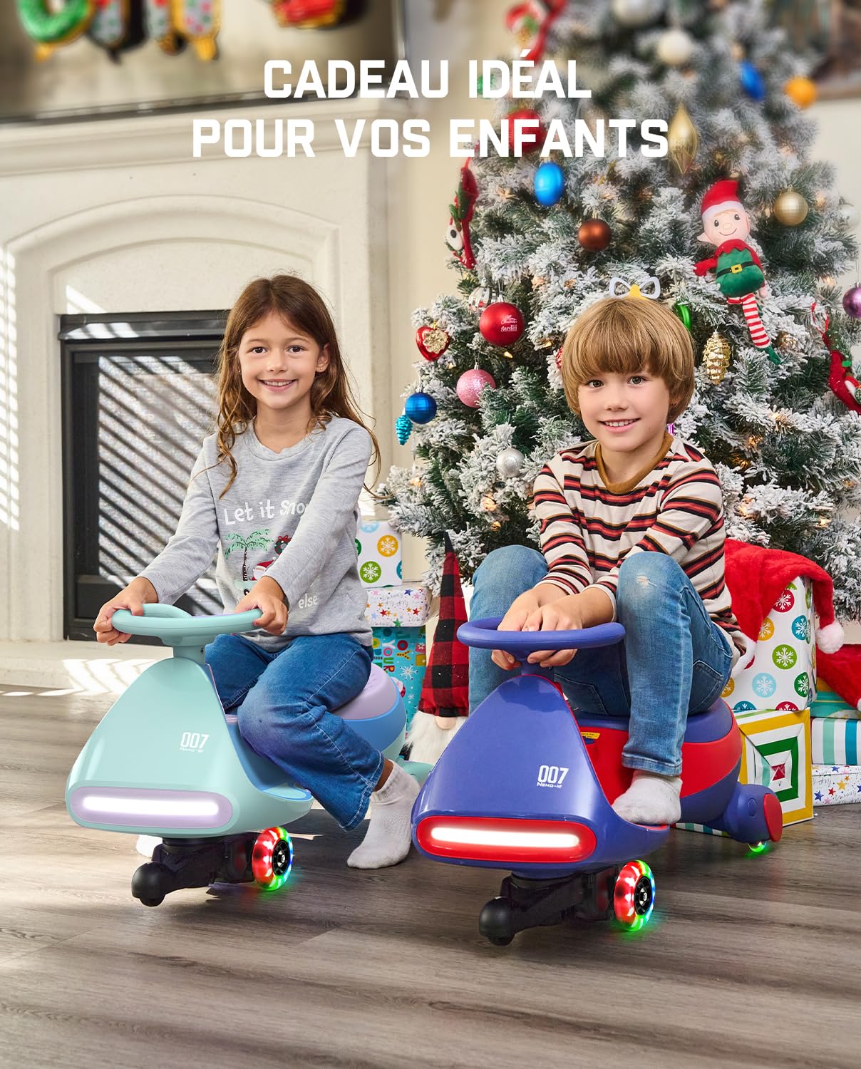 FanttikRide 12V N7 Pro Voiture Électrique Enfants, Anti-Bascule, Ergonomique, 2 en 1, 2 Vitesses, Roues Clignotantes, Bluetooth, Chargement Type C, pour Enfants à Partir de 3 Ans,Bleu Glacier.