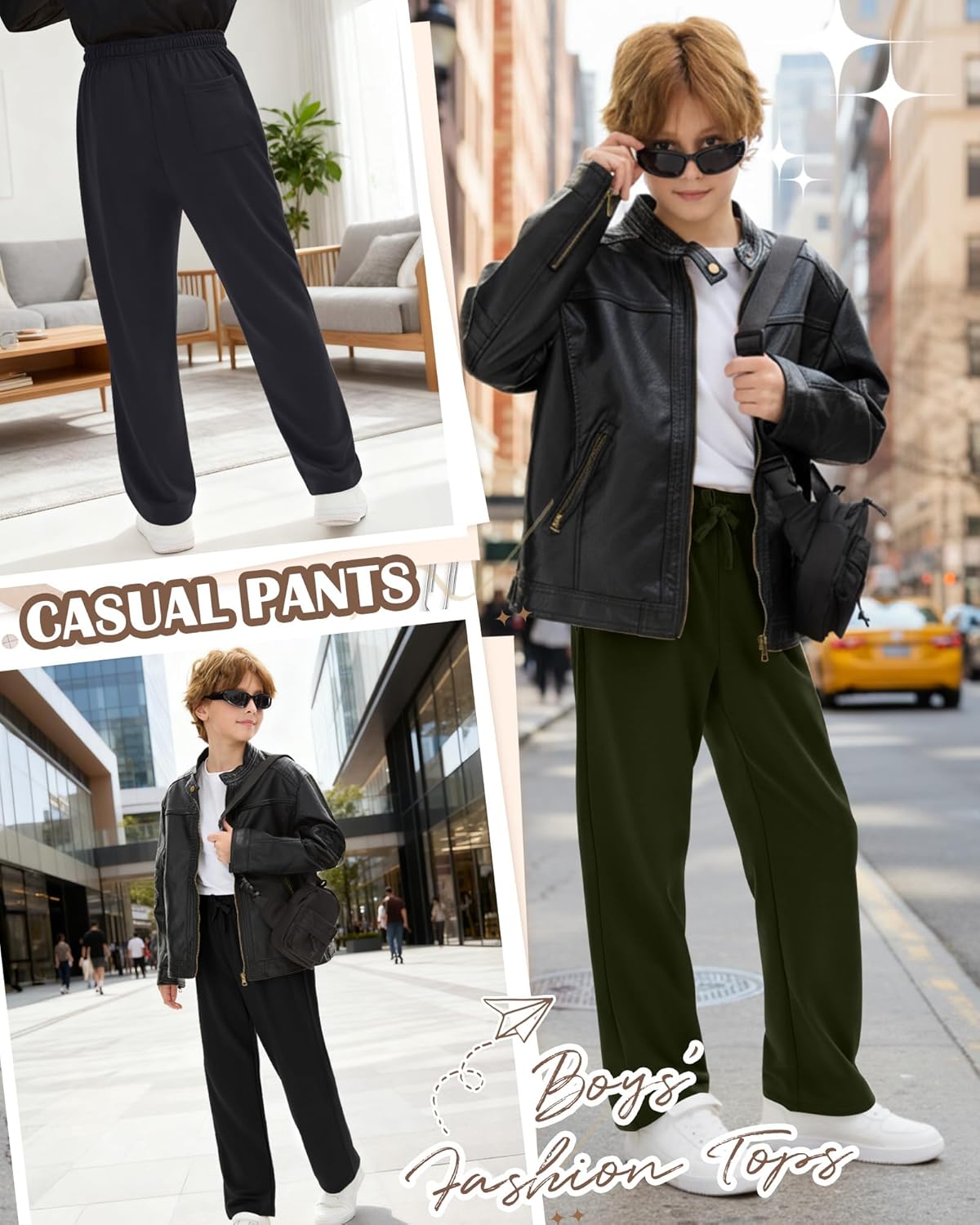 4 Pack Boys Sweatpants Straight Leg Open Bottom Athletic Joggers Lightweight Elastic Waist Pants with Pockets - Image 6