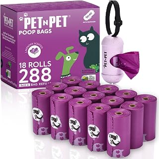 PET N PET Lavender Scented Dog Poop Bags, 288 Count with Leash Dispenser - 38% Plant-Based, Leak-Proof Waste Bags for Fresh Walks