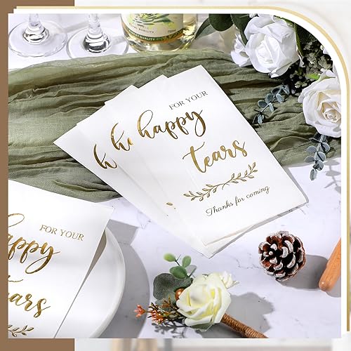 Miniatura 3 de Outus Servilletas doradas de boda de 2 capas con diseño de lágrimas felices, paquetes de servilletas de bebidas, servilletas de cóctel, servilletas