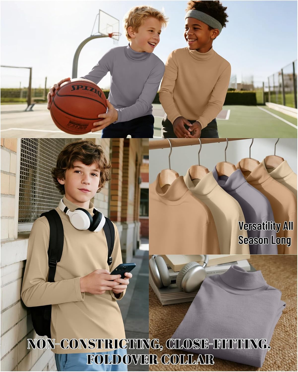 3 Pack Boys Turtleneck Tops Kids Long Sleeve Shirts Turtle Neck Pullover Undershirt Youth Basic Layer Warm Tops
