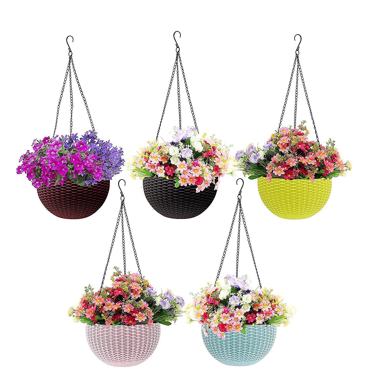 Bhajanlal Greenery Plastic Hanging Flower Pot and Flower Pot with Chain Plant Container Set, 6-inch, Multicolor, 5 Pieces (B09C7467M6) Amazon Price History, Amazon Price Tracker