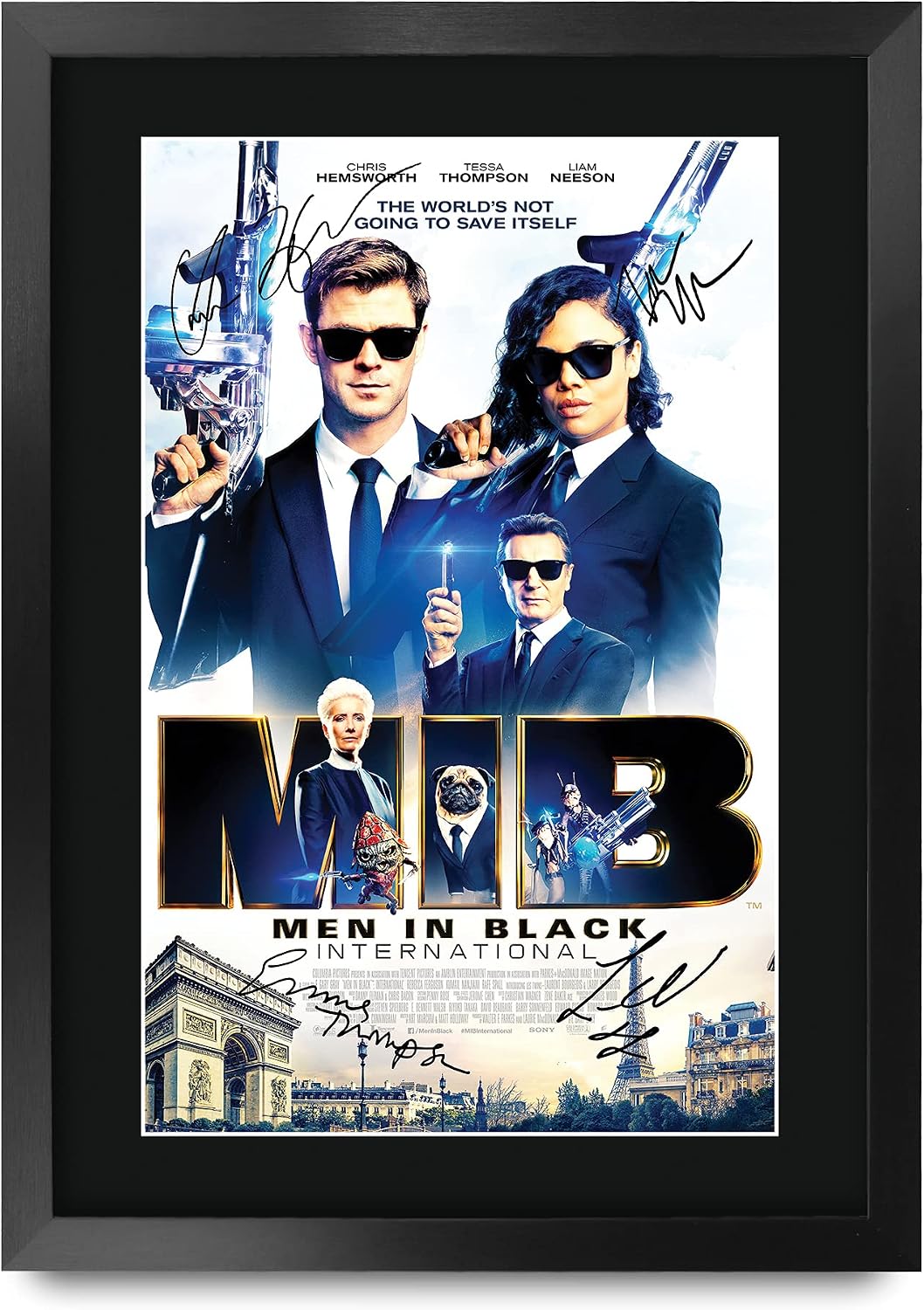 HWC Trading Men In Black International Movie Poster Chris Hemsworth Tessa Thompson Signed 16 x 12 inch Framed Gift Printed Autograph Film Print Photo Picture Display - 16" x 12" Framed