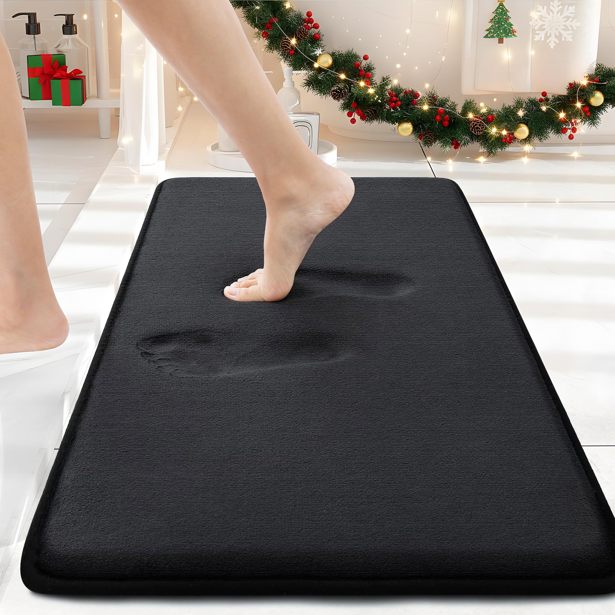 Smiry Memory Foam Bath Mat 30x20, Extra Soft and Absorbent Bathroom Mats, Non Slip Washable Carpet for Floor, Shower and Tub, Black