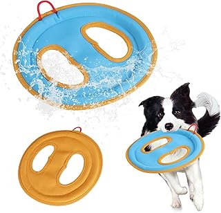 lasuroa Dog Flying Disc Toy, 9.25\" Pet Water Floating Flyer with Soft Edges Gentle on Teeth Lightweight Outdoor Canvas Fetch Toy for Medium to Large Dogs