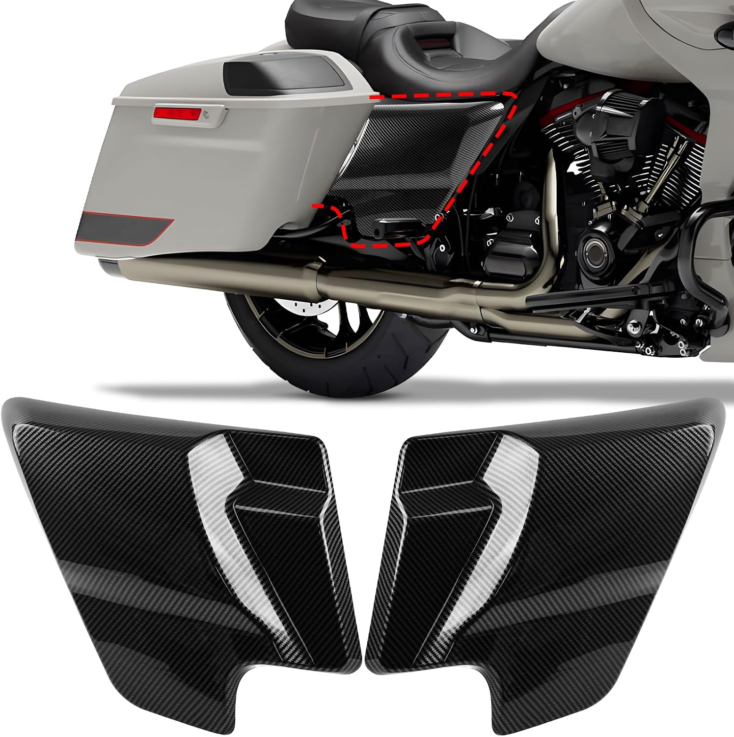 Carbon Fiber Pattern Side Cover Panel for 2009-2026 Harley Touring Road King Road Glide Electra Glide/Street Glide, Left & Right, Ultra Classic Replace of 66048-09 & 66250-09