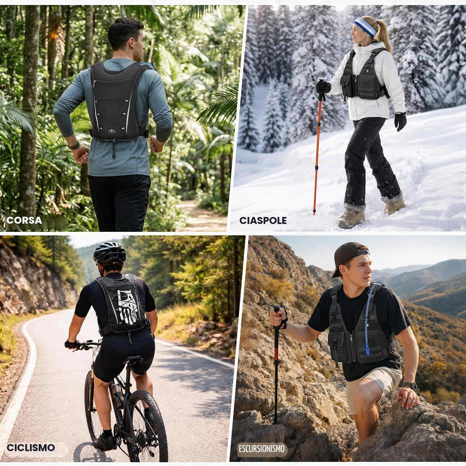 RAINSMORE Gilet Running Uomo Donna con Vescica 2L, Zaino Trail Running Leggero Traspirante, Zaino Idratazione, Impermeabile, Antigraffio per Corsa, Trail Running, Ciclismo, Trekking