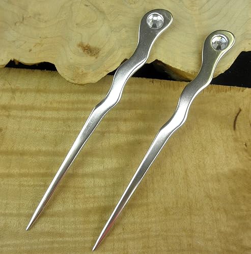 Miniatura 5 de (2) Palillos de pelo en espiral de metal de aluminio anodizado de 6 pulgadas de largo con diamantes de imitación transparentes, horquilla de púa -