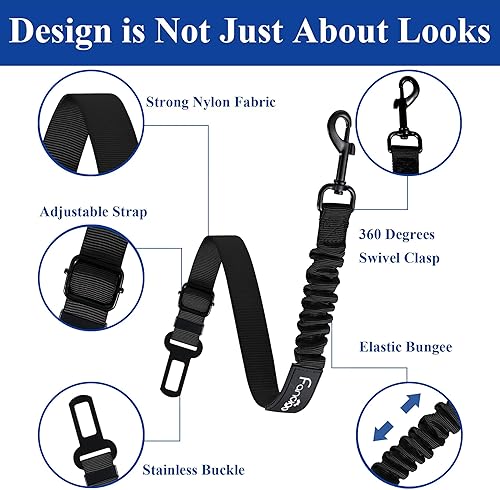 Miniatura 2 de Cinturón de seguridad para perro para automóvil. Paquete de 2 cinturones de seguridad ajustables para perros. Correa ajustable, tela de nailon