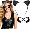 Black Cat Ears Headband & Woman Mask - Catwomen Headbands Costume Outfit for Adult Women, Halloween Cats Costume Accessories for Party & Cosplay