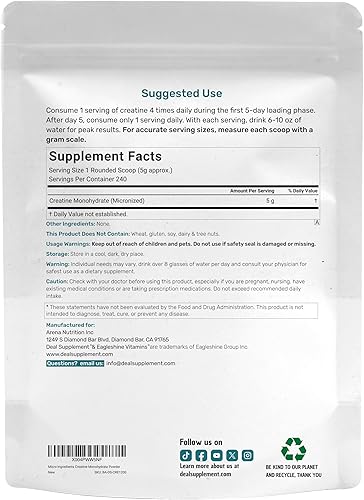 Miniatura 6 de Monohidrato de creatina instantánea en polvo, 0.18 onzas por porción  240 porciones  Fórmula micronizada, sin sabor, de rápida absorción  Apoya la