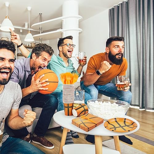 Vista 35 de durony 144 Pieces Sports Themed Paper Plates and Napkins Dinnerware Set Sports Birthday Party Tableware Paper Plates Napkins Forks Serve 24 for