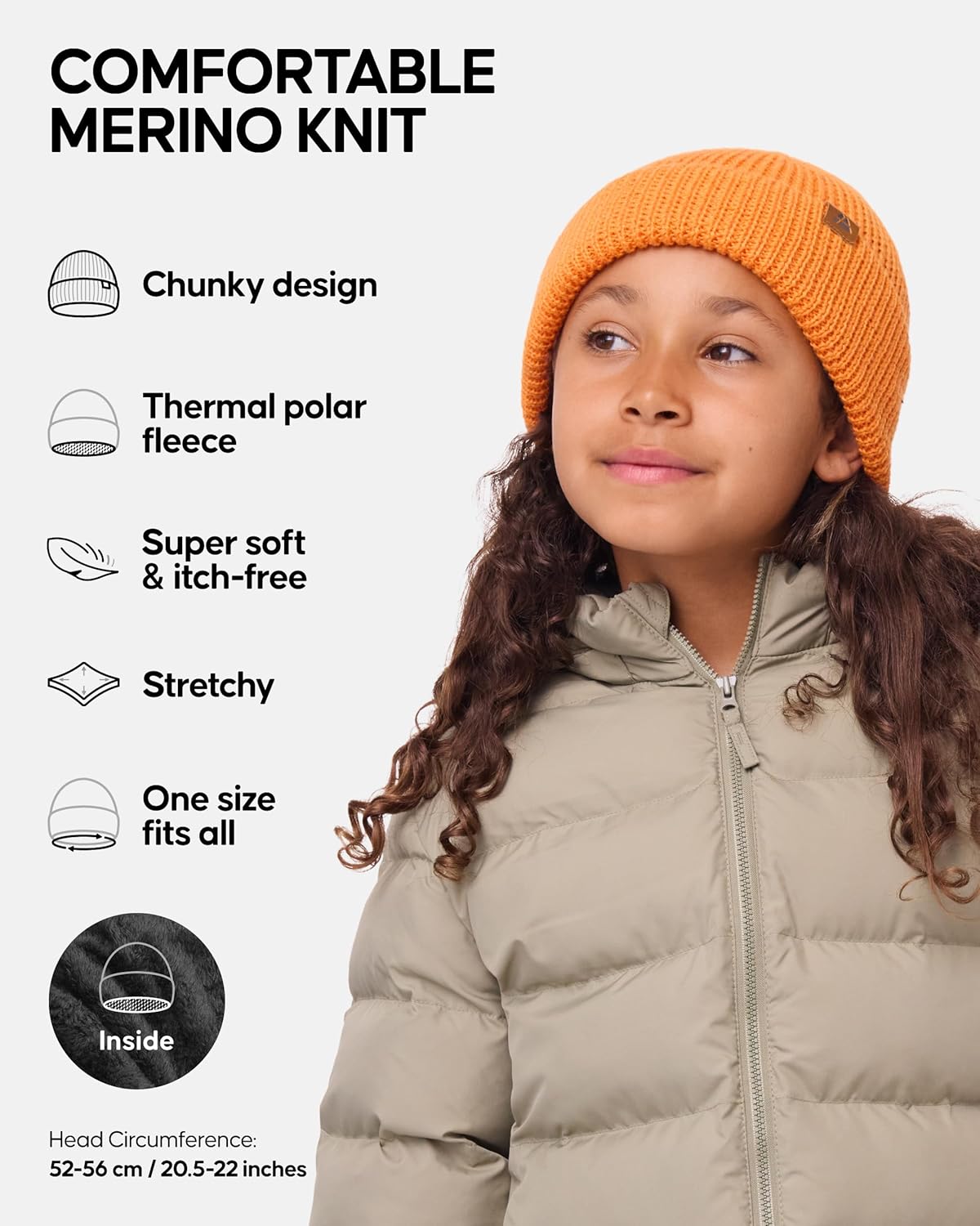 DANISH ENDURANCE Kids Beanie for Winter, Children's Merino Wool Fleece Lined Hat - Image 2