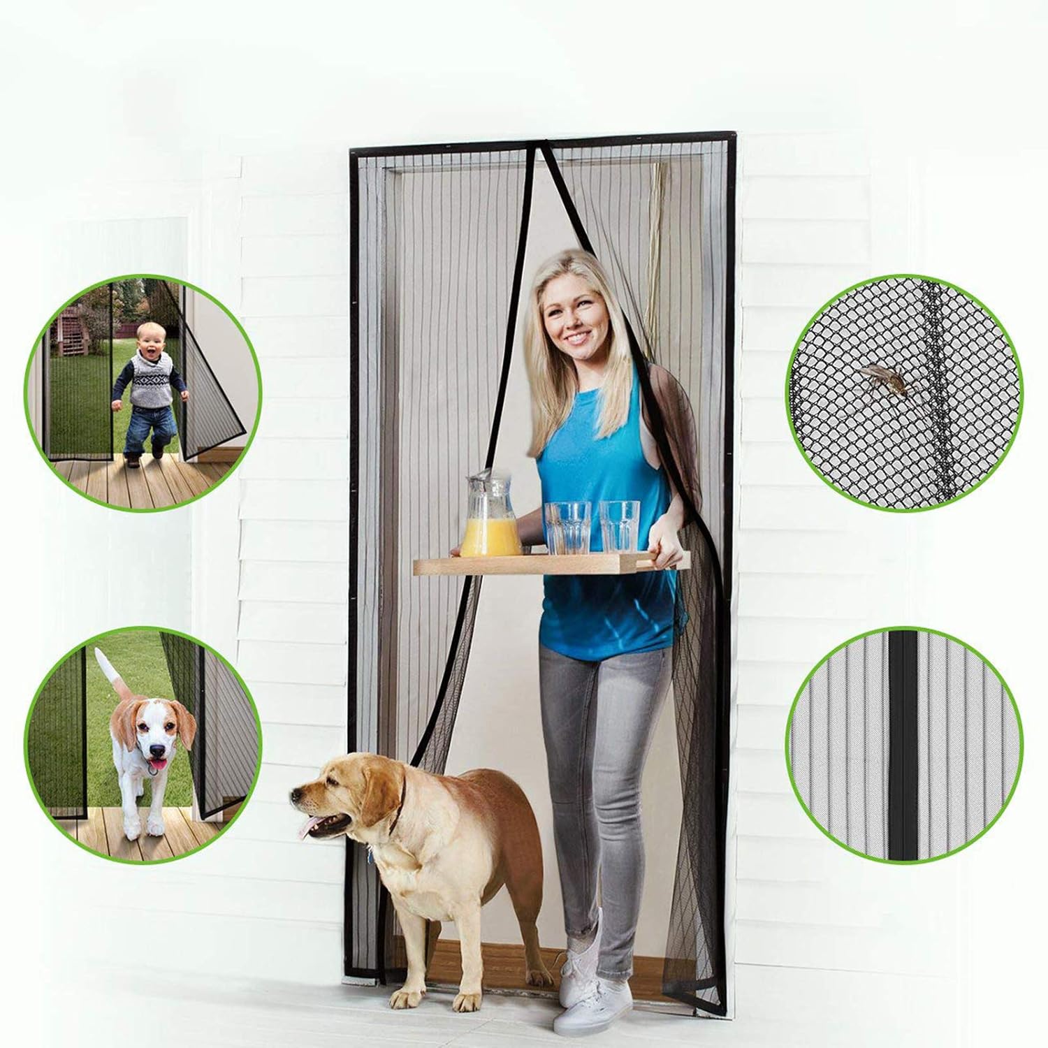 Magnetic Screen Door 43×98inch, with Heavy Duty Mesh Screen Door, Hands Free Mesh Curtain Hands Free Mesh Curtain, Easy to Install, for French Doors/Sliding Glass Doors Screen Door