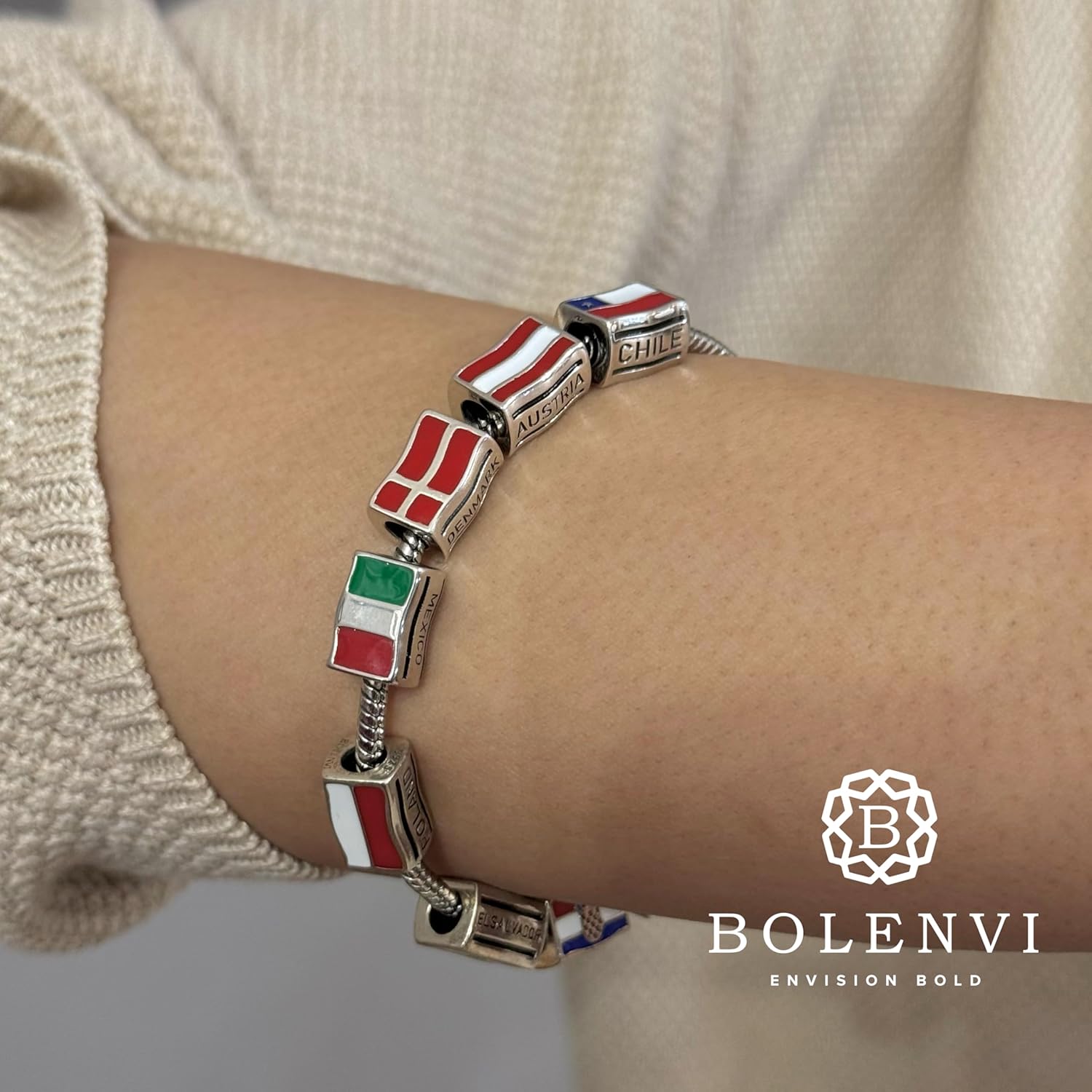 Bolenvi Flags Travel Country, Charms for Mother's Day, 925 Sterling Silver Charm Bead For Pandora & Similar Charm Bracelets or Necklaces, Jewelry For Women, Mom, Daughter