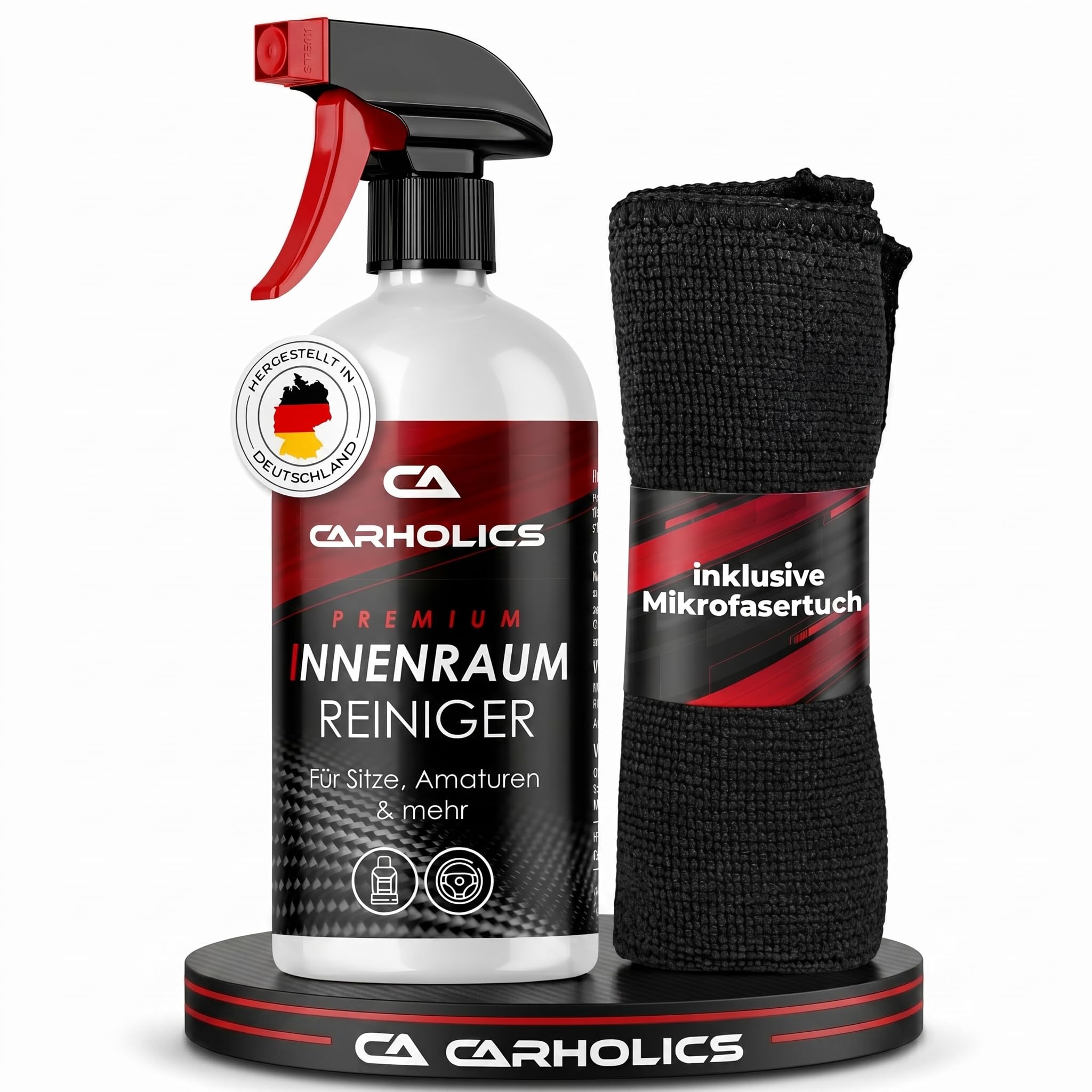 CARHOLICS Auto Innenraum Reiniger Set (500ml) inkl. Mikrofasertuch Made in Germany - Cockpit Reiniger Innenraumreiniger für Kunststoff, Polsterreiniger Cockpitpflege Auto auto reinigungsset innenraum