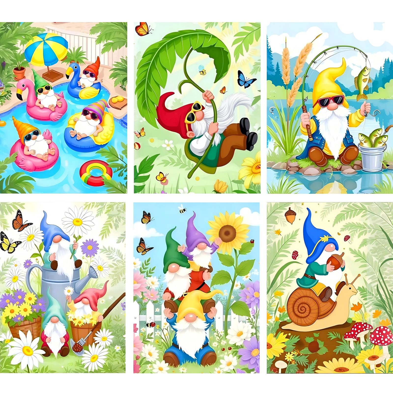 TLIOBLO 6 Packs Gnomes Diamond Art Adults, 5D DIY Diamond Painting Spring Garden Kits for Adults Beginners, Full Drill Round Diamond Art Pictures Craft Set Gifts 30X40cm