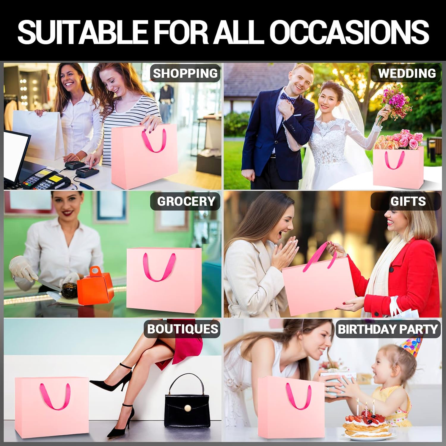 EUSOAR Kraft Gifts Wrap Bags, 10.6x3.1x8.3 inches 20pcs Handled Paper Bags, Pink Kraft Bags, Shopping Merchandise Bags, Homemade Decoration Paper Bags, Present Bags - Image 5