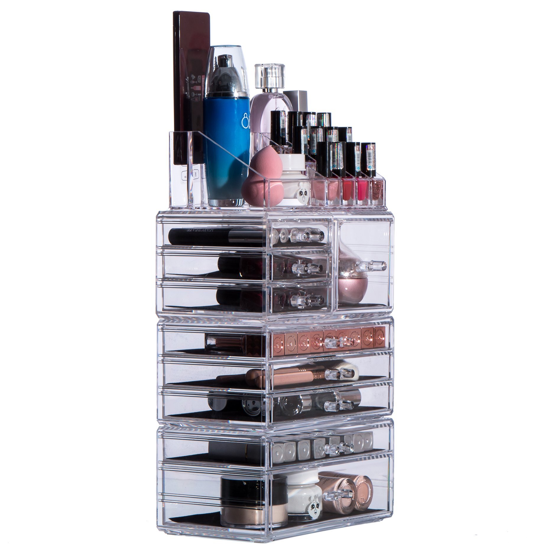 PengKe Organizador de maquillaje acrílico de gran capacidad, cajones de almacenamiento y caja de exhibición de joyas