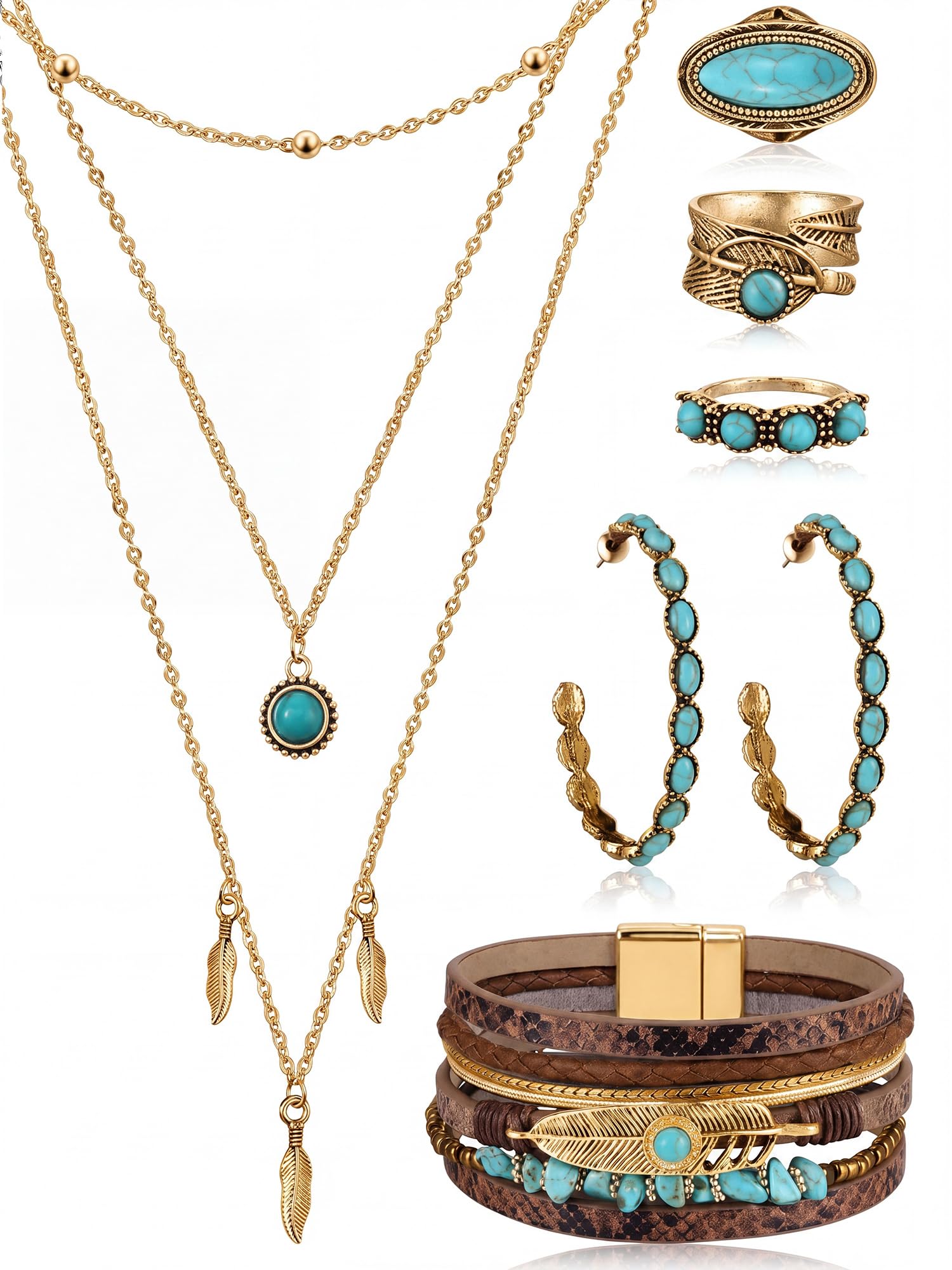 Ecally Western Turquoise Jewelry Set for Women