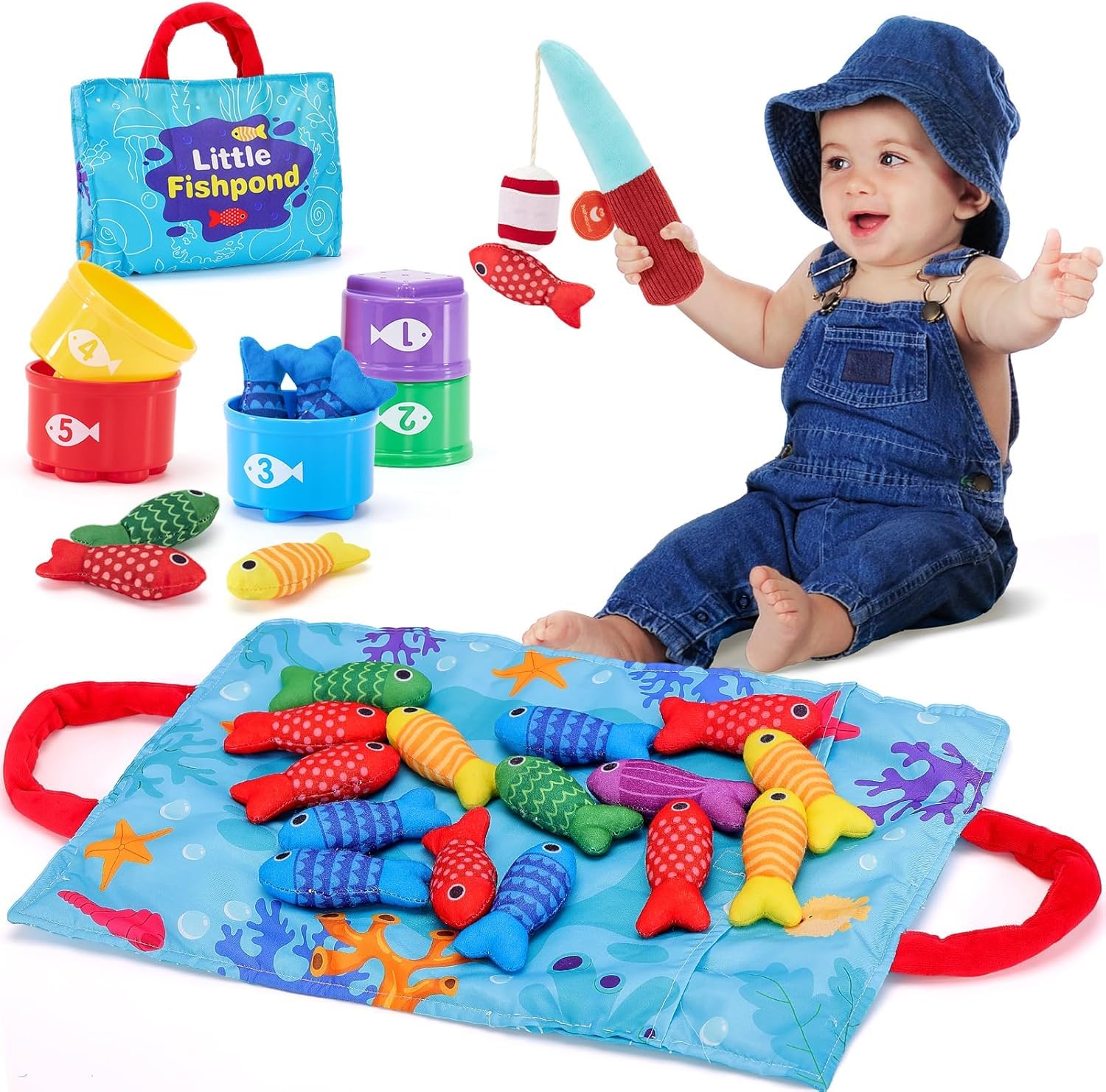 hahaland Jouet Bebe 1 an, Jeux Montessori Pêche a la Ligne pour Enfant 1 2 3 Ans, Jouet Éducatif pour Développer la Motricité Fine, Cadeau pour Garcon Fille 6 9 12 18 Mois