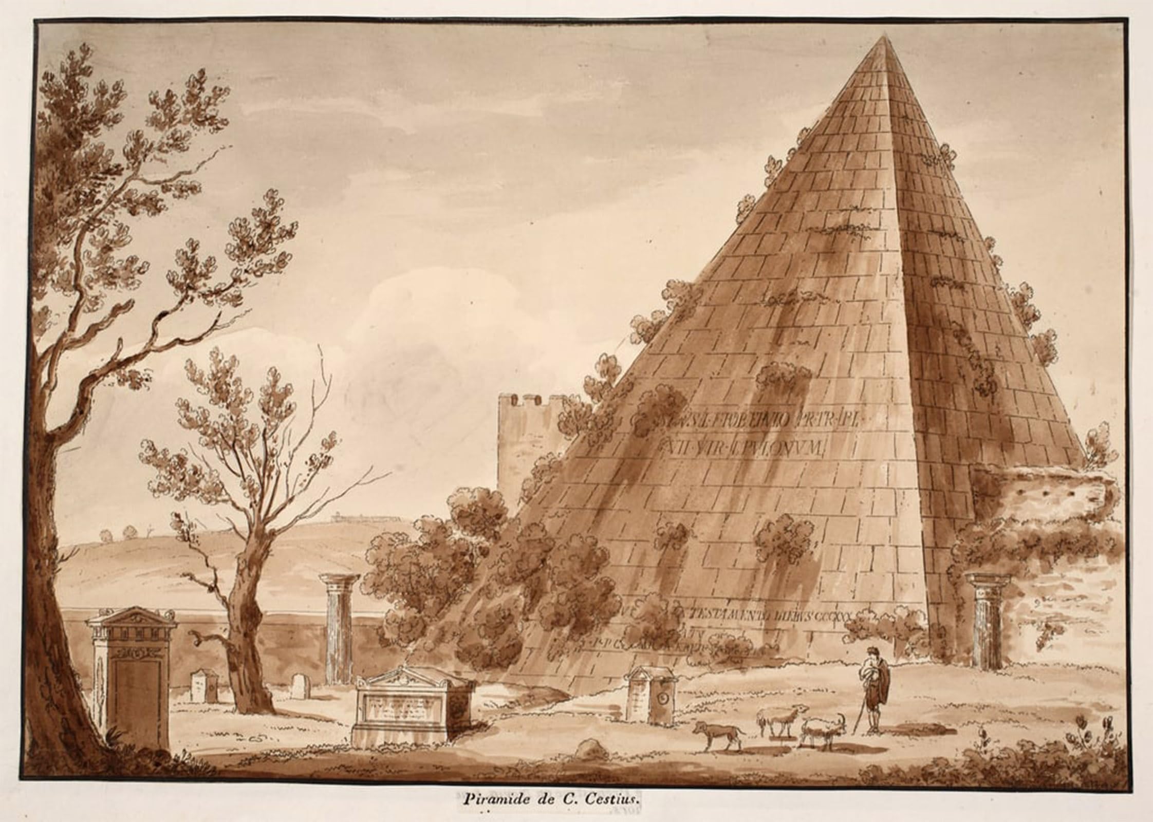 ARTXLXXBN Famous Print Painting Colorful Art Print the Pyramid of C.cestius by Agostino Tofanelli Canvas Art Decorations for Home Decor 60x90cm