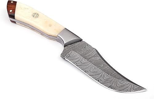 Miniatura 2 de Bushcraft - Cuchillo de caza hecho a mano, cuchillo de desollado, cuchillo de camping, 8 pulgadas, acero de Damasco, cuchillos de hoja fija, mejor