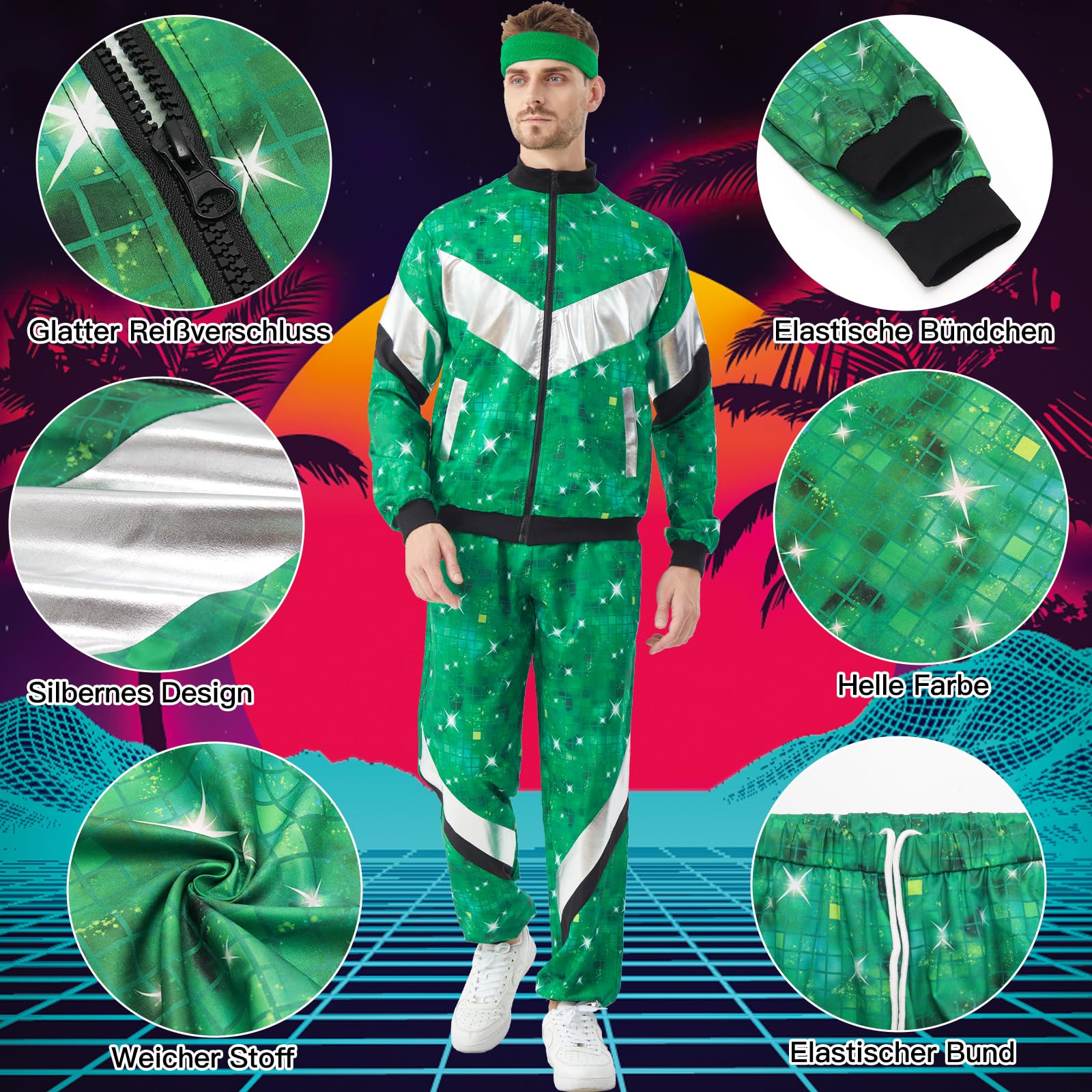 Ezuwail Disfraz de discoteca para hombres y mujeres, trajes de fiesta retro de los años 70, 80, 90, trajes de fiesta para parejas, disfraz de discoteca para Halloween
