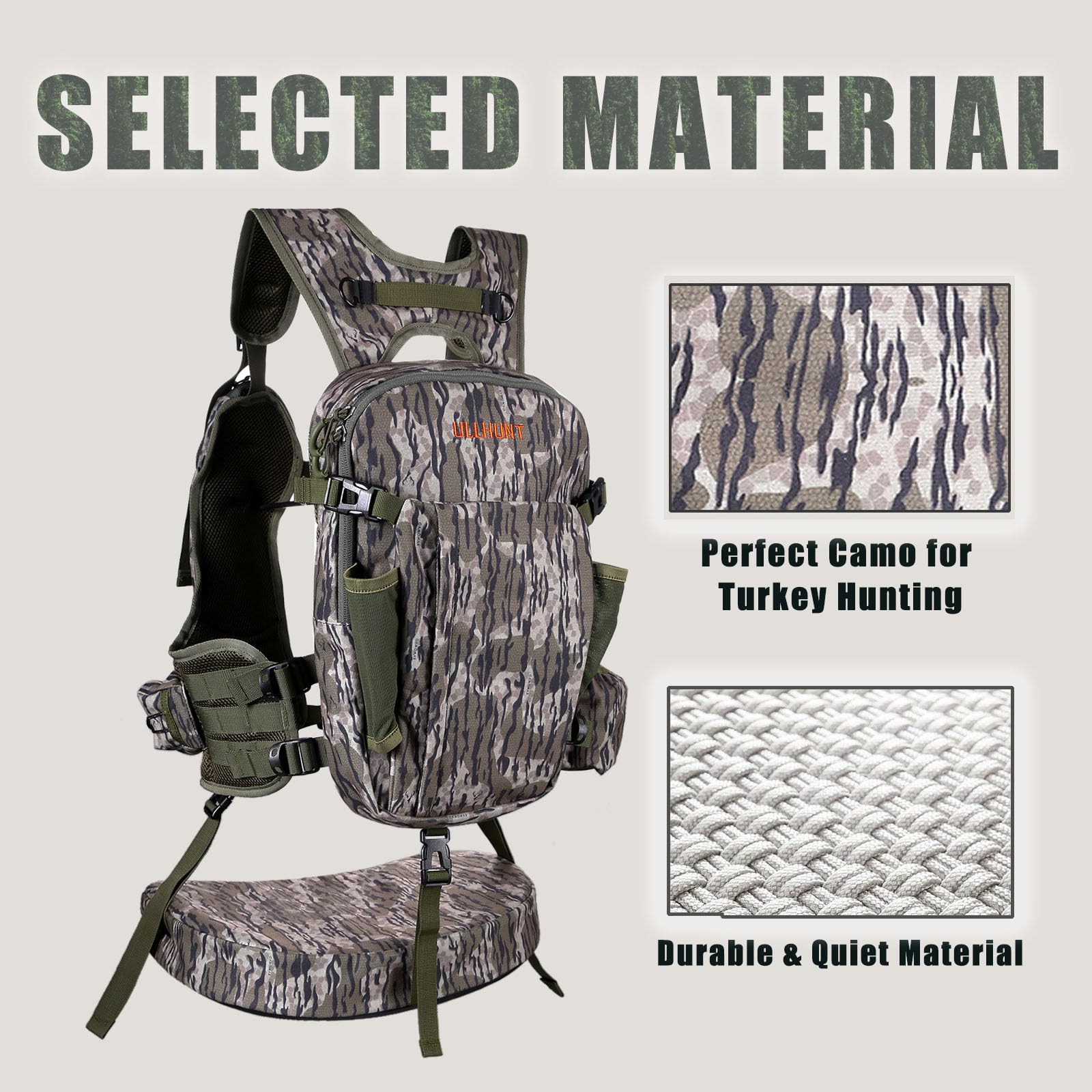 CAMOMAX Turkey Vest with Seat - Lightweight Adjustable Hunting Vest, 3-inch Cushion, Ample Storage with Multiple Pockets